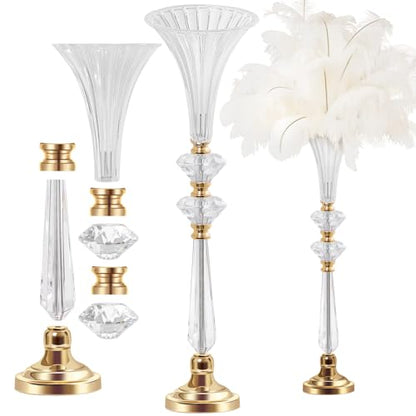 VIJIV Clear Acrylic Crystal Trumpet Vase, Tall Wedding Flower Centerpiece - size: Tall-26.2IN