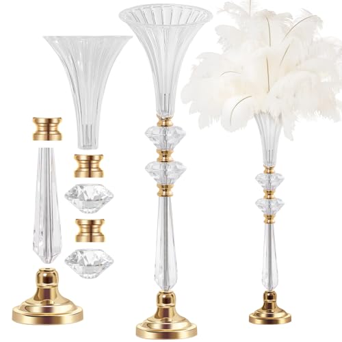 VIJIV Clear Acrylic Crystal Trumpet Vase, Tall Wedding Flower Centerpiece - size: Tall-26.2IN