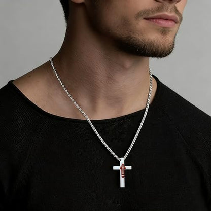 Baseball Football Cross Necklace for Men Boys Sport Chain Gifts - color: Silver, style: Football