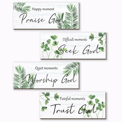 ONIZHITY 4 Pcs Green Bathroom Decor Religious Farmhouse Wall Art Inspirational Bible Verse Green Leaf Rustic Wooden Christian Sign for Home Bathroom Office Bedroom Living Room Kitchen(Green 10x4)