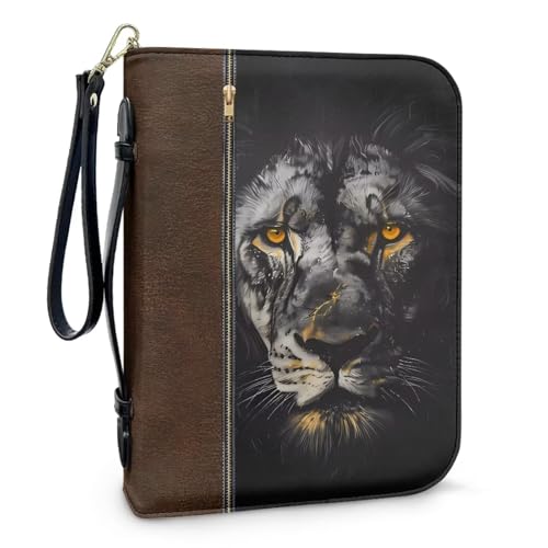 Bible Case for Women Men Large Size Bible Cover Case Book Sleeve Scripture Study Bible Carrier Bag,Size L-2XL - color: Animal Black Lion, size: Large