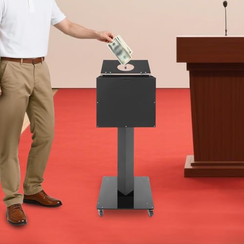 Suggestion Box with Lock and Key Donation Box with Stand and Wheel Acrylic Ballot Box Standing Offering Box for Church, Office, Voting (Black, Round Hole) - color: Black, size: Round Hole