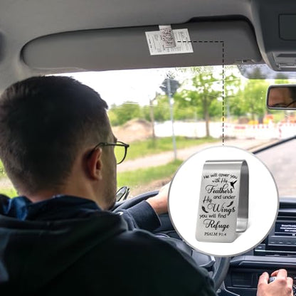 He Will Cover You with His Feathers and Under His Wings Visor Clip for Cars, Inspirational Bible Verse Christian Gifts for Men Women, Psalm 91:4 Car Décor Sign, Religious Gifts for Drivers