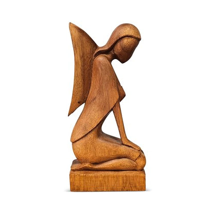 G6 Collection Wooden Handmade Abstract Statue, Kneeling Angel Figurine, 12" - style: Kneeling Angel