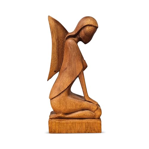 G6 Collection Wooden Handmade Abstract Statue, Kneeling Angel Figurine, 12" - style: Kneeling Angel