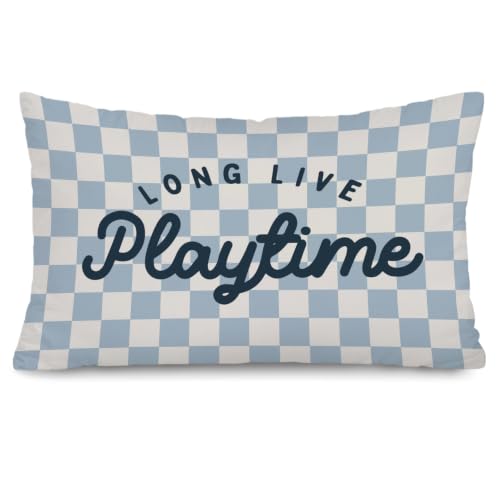 Kids Playroom Decor 12x20 Pillow Cover, Retro Long Live Playtime Checkered Decorative Throw Pillow Covers Pillowcases Decorations for Kids Nursery Room Bedroom Playroom Decor - color: Long Live Playtime Blue-12x20