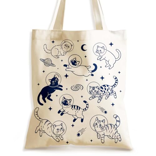 Aesthetics Canvas Tote Bag - Art Design Gift for Women, Reusable Purse Tote Bag with Inner Zip Pocket - style: Cat-05