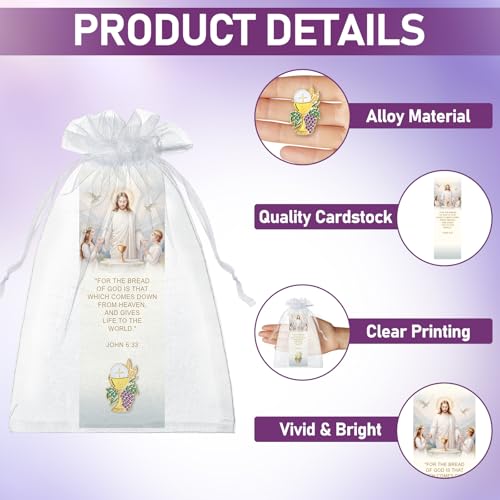 Supervitae 12 Sets First Communion Pin Bulk John 6:33 Christian Bookmarks - style: First Communion