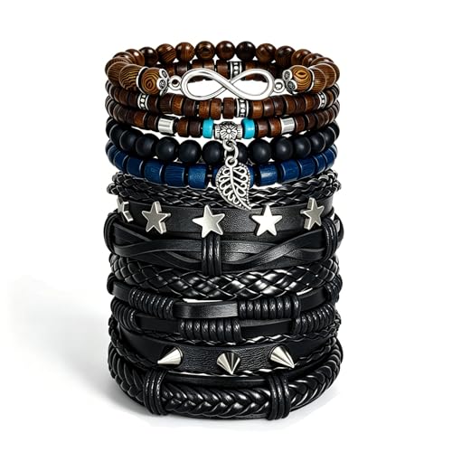 Punk Braided Leather Bracelets for Men Women Tribal Wrap Wristband - color: Star