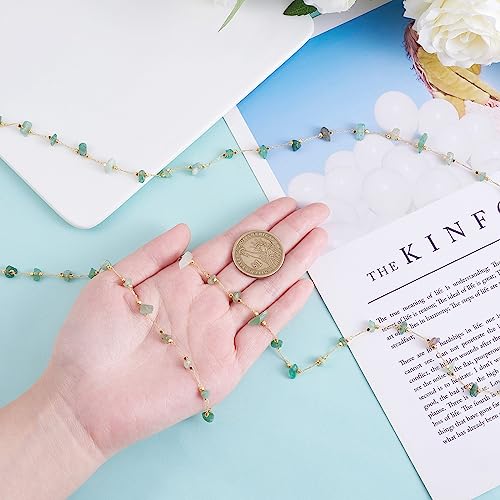 Handmade Natural Raw Healing Crystal Chain Gemstone Smooth & Polygonal Beaded Strand Drilled with Brass Jewelry Chain for DIY Jewelry Crafts Making (Green Aventurine) - color: Green Aventurine