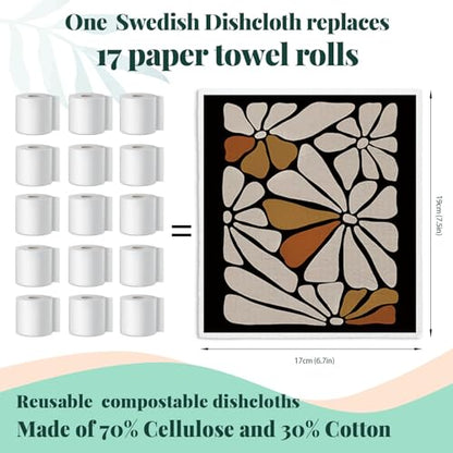 Swedish Dishcloths for Kitchen, Boho Floral Botanical Swedish DishCloths, Papaya Reusable Paper Towels Washable, 4 Pcs Dish Towels for Kitchen Party Home Housewarming Cleaning Cloths - color: Flower 12