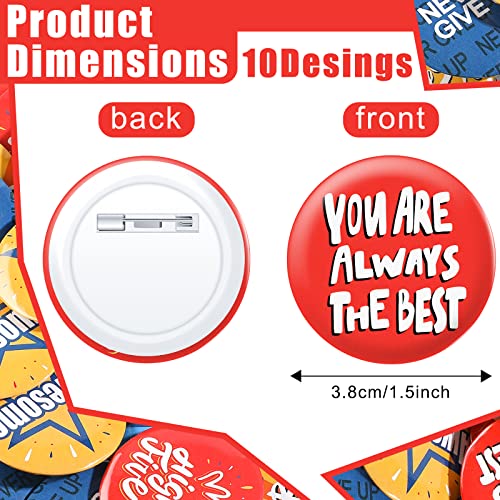 60 Pieces Reward Button Pins Recognition Buttons Round Mini Motivational Button Pins Reward Inspirational Encouraging Badges for Kids Students Workers Party Supplies, 10 Styles