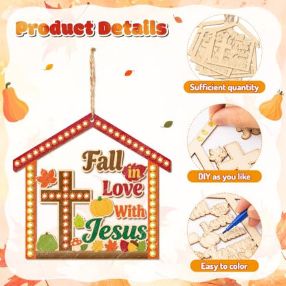 BeYumi Fall Wooden House Craft - 20Pcs Christian Pumpkin Ornaments for Kids - style: Fall House