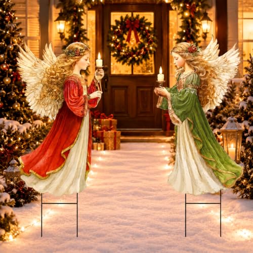 Moxweyeni 2 Pcs Christmas Angel Yard Signs with Stakes - style: Retro