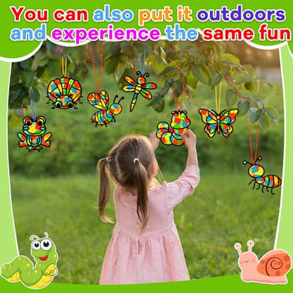 Lonfliness 32 Sets Spring Bug Suncatchers Craft Kit DIY Insect Window Stained Glass Effect Paper Butterfly Bee Home School Classroom Decoration Summer Art Creative Activity Project Gift Favor - style: Insect