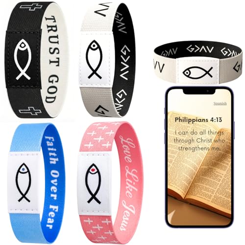 Lusinus Bible Verse Bracelets, Tap for Scripture, NFC Daily Wristband - color: Multicolor (4Pcs)