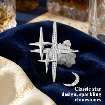 Yuanchu Gold Cross Star Lapel Brooch Pin for Women, Rhinestone Brooches Pins Brooch Cross Pin Dainty Jewelry Gifts Accessories for Clothes Sweater Scarves - color: Sliver