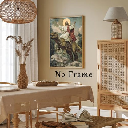 Oiyehokeul Jesus Canvas Wall Art Funny Dinosaur Pictures 16x24in No Frame - color: A1Unframed