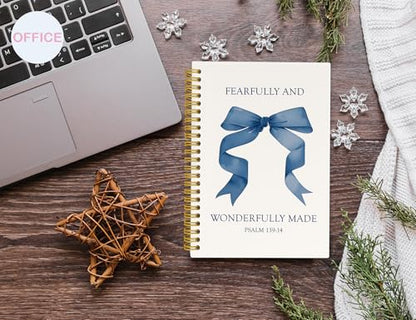 Bible Journal Notebook for Teen Girls,Cute Navy Blue Bow Bible Study Notebook Journal for Women,Christian Prayer Journal for Women Kids,Preppy Notebooks School Supplies,5.5x8.3 Inch - color: (Navy Blue) Psalm 139:14