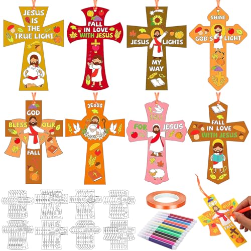 Dunzoom 48 Set Fall Religious Crafts Kit Fall for Jesus DIY Coloring Crafts - style: Fall