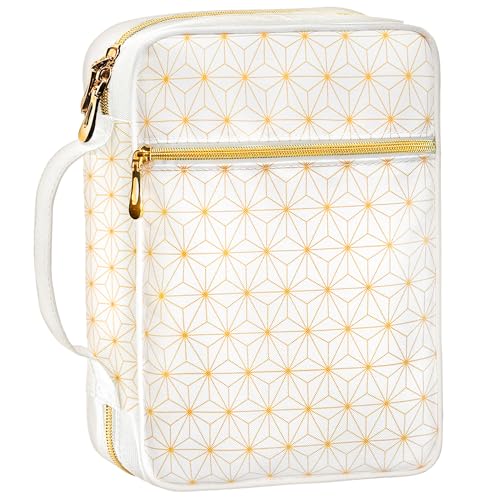 Bible Cover, Calming Theme, Bible Case for Women & Girls, White Gold, Medium - color: White Gold