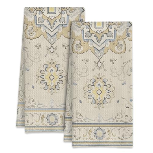 Beige Boho Retro Kitchen Towels Set of 2,Bathroom Hand Towels 16x24 Inch Absorbent Tea Washcloths for Cleaning Spring Bathroom Decor Kitchen Accessories Gifts - color: Beige Boho Retro
