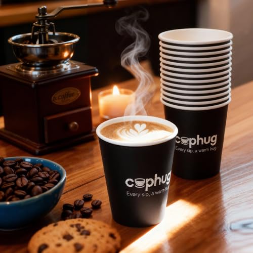 8oz Disposable Paper Coffee Cups, 300 Pack Small Hot Drink Cups for Beverage & Catering - color: Black, size: 8oz-300Pack