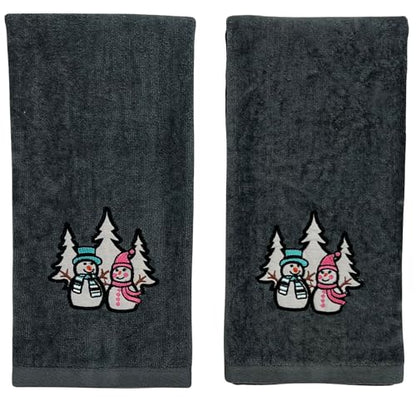 Christmas Grey Guest Hand Bathroom Towels Decorative Winter Snowman, 16x26" - color: Charcoal Grey