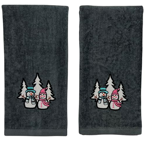 Christmas Grey Guest Hand Bathroom Towels Decorative Winter Snowman, 16x26" - color: Charcoal Grey