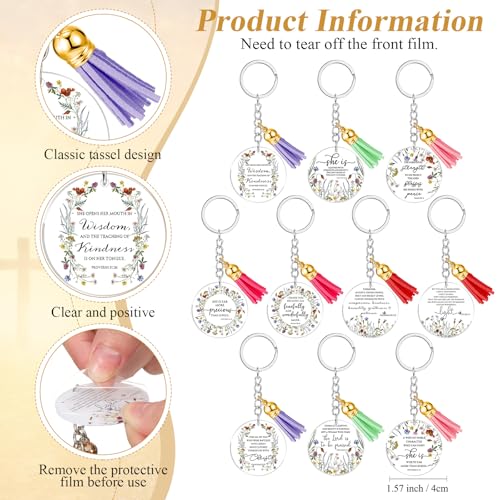 Dispowreath 20 Set Church Gifts Bulk for Women Christian Pens God Bless Mothers Pens 10 Style Religious Bible Verse Keychains with Tassel Inspirational Acrylic Key chain with Cards for Mom Sunday