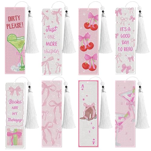 Pink Bow Diamond Art Bookmarks, Diamond Painting Book Marks for Adults - style: Pink Bow