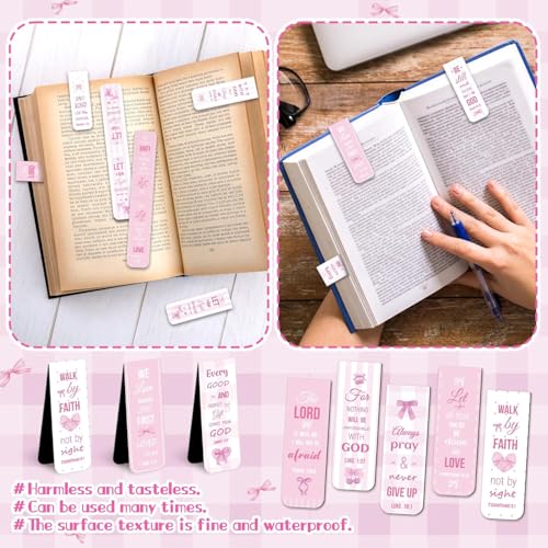 Haooryx Bible Verse Magnetic Bookmarks Motivational Book Page Markers - style: Pink Bow