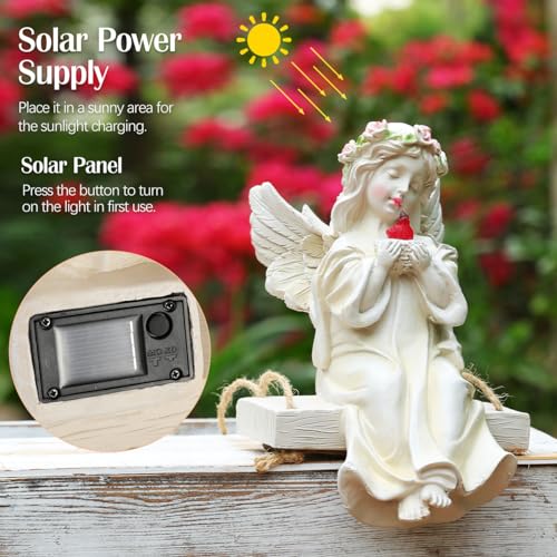 Angel Garden Statue,Fairy Solar Garden Decor with Warm Light - style: Swing Bird Angel