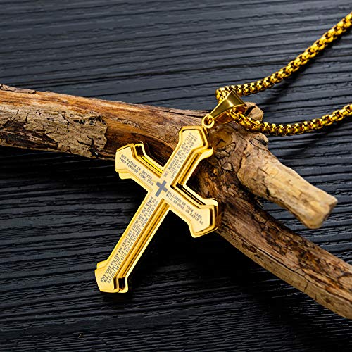 OLEVS Men's Cross Pendant Necklace Large Stainless Steel Cross Pendant Necklace for Men Women - color: gold