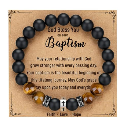 TONY & SANDY Christian Gift for Him Kids Teen Boys Adults Men Cross Bracelet Son Grandson Birthday Graduation Easter Religious Gifts for Men Christmas - style: Baptism ( 6.3 Inches )