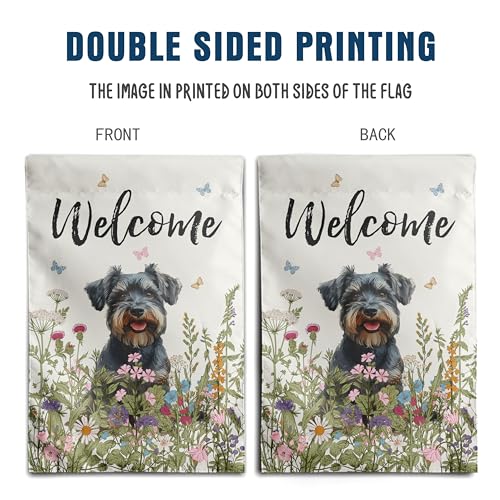 Spring Summer Garden Flag Floral Schnauzer Yard Flag Flower Dog Garden Flags for Outside Small Outdoor Welcome Flags 12x18 Double Sided - color: p-Schnauzer