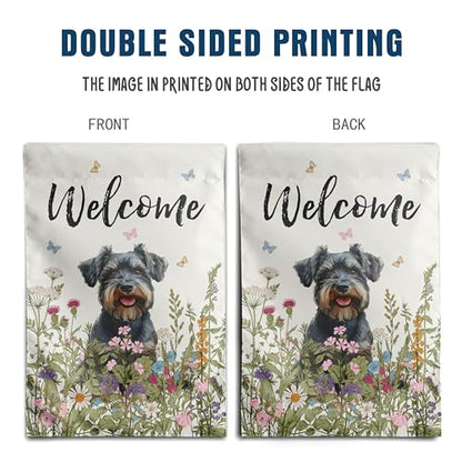 Spring Summer Garden Flag Floral Schnauzer Yard Flag Flower Dog Garden Flags for Outside Small Outdoor Welcome Flags 12x18 Double Sided - color: p-Schnauzer