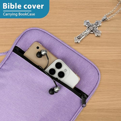 GERMUN Bible Cover with Durable Handle, Carrying Book Case Church Bag Bible, Protective with Zippered Pocket, Bible Study Accessories Supplies, Book Protector for Book Lovers, Purple - color: Purple