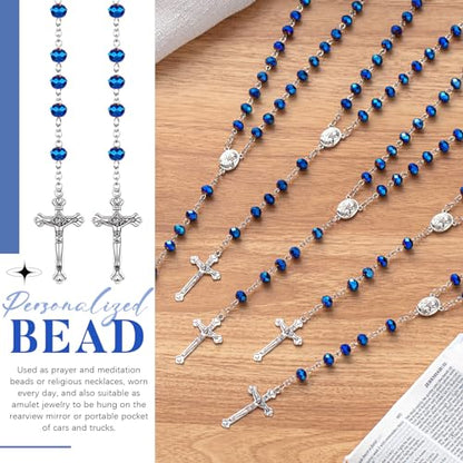 ROCEEI 12/24 Set Catholic Rosary Beads Necklace Bulk - color: Blue