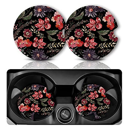 Yonlevres Car Coasters for Cup Holders, Boho Red Floral 2 Pack - color: Boho