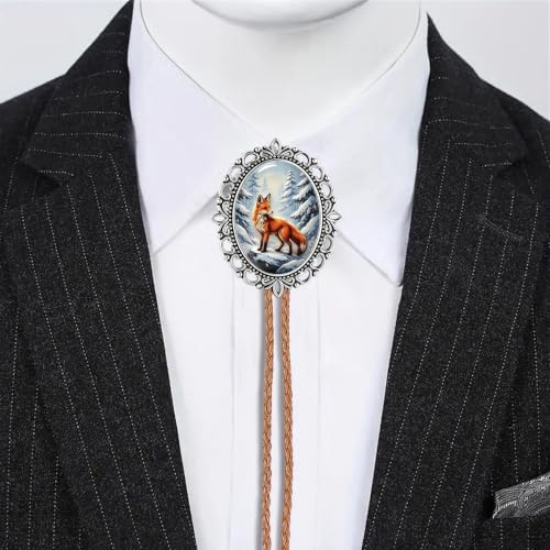 GelConnie Gothic Bolo Tie for Men Women 3D Art Western Cowboy Necktie - color: Fox Snow Bolo Tie