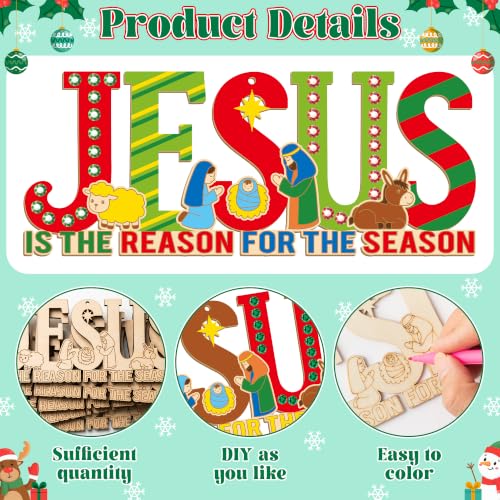 BeYumi Christmas Wooden Jesus Craft - 20Pcs Xmas Christian Ornament for Kid - style: JESUS