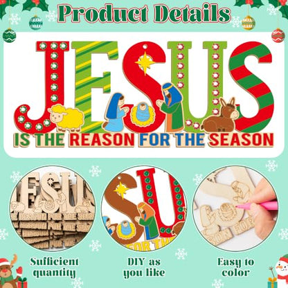 BeYumi Christmas Wooden Jesus Craft - 20Pcs Xmas Christian Ornament for Kid - style: JESUS