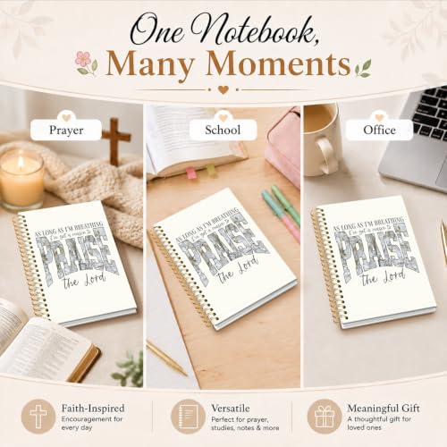 Bible Journal Notebook, Christian Gifts for Women - color: As Long as Im Breathing-white