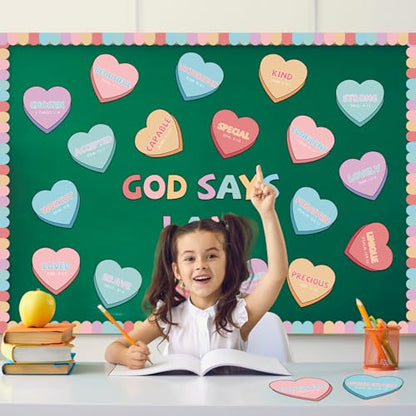 Kosiz 64 Pcs Valentine Christian Hearts Bulletin Board Cutouts Decoration - style: Valentine