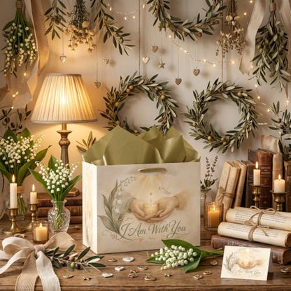 Hkshaoda Sympathy Gift Bag I Am With You Peace Memorial Gift Bags Wrapping Paper And Card Religious Condolences Theme Party Favors Bag Decorations Supplies For Men Women Boys Girls