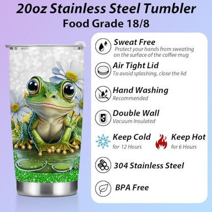 Inspirational Gifts for Women Tumbler, Positive Frog Gifts, Frog Stuff for Women Girls Sister Birthday Christmas, Coffee Mug Stainless Steel Vacuum Insulated Double Wall Travel Cup with Lid, 20oz - color: Frog 1152