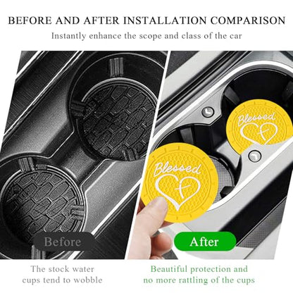 KVAEY 2 PCS Car Cup Holder Coasters, 2.76 Inch Anti Slip Vehicle Drink Mats with Cute Blessed Cross and Heart, Shockproof, Universal Car Accessories (Yellow, 2 PCS) - color: Yellow, size: 2 PCS