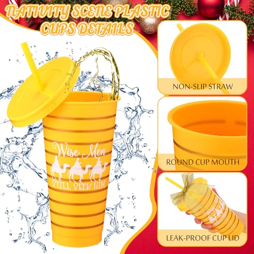 24 Set Christian Cups Gift Bulk Christmas Cups with Lid Straw Bow 24oz