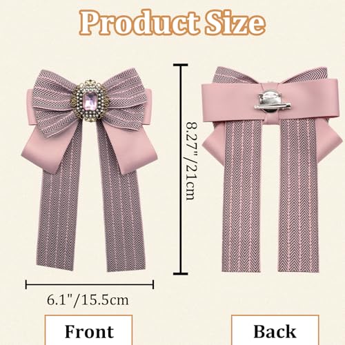 Womens Bow Tie Adjustable Rhinestone Bowtie for Women Ladies Girls Pre-tied Womens Tie for Shirt Suit Uniform - color: Pink-brooch